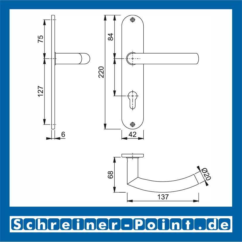 Hoppe Trondheim Edelstahl Langschildgarnitur F69 E1430Z/302, 2983645, 2913647, 2983670, 2978328